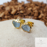 Raw Aquamarine Stud Earrings, Gold Electroplated Stud Earrings, Aquamarine Jewelry, Raw Gemstone Earrings, Women Earrings, Gift For Her